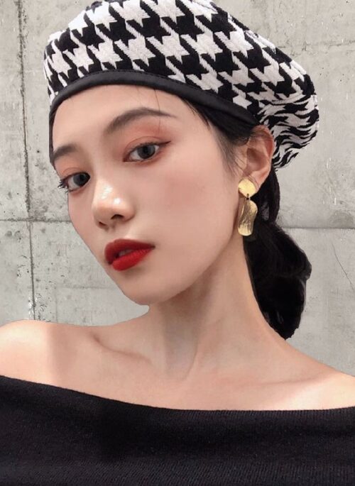 Black And White Adjustable Houndstooth Beret Hat | Seulgi – Red Velvet