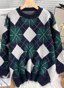 Blue Clover And Diamond Patterned Sweater | The8 - Seventeen