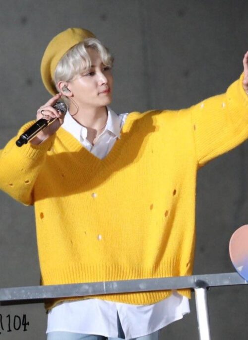 Yellow Distressed V-Neck Sweater | Jeonghan - Seventeen
