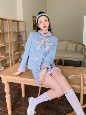Yuqi – (G)I-DLE Blue Bowknot Woolen Jacket (12)