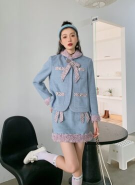 Blue Bowknot Woolen Skirt | Yuqi - (G)I-DLE