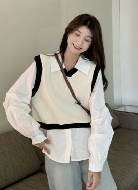 Beige Two-Piece Illusion Vest And Shirt | Sihyeon - Everglow