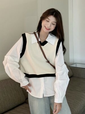 Beige Two-Piece Illusion Vest And Shirt Sihyeon – Everglow (3)