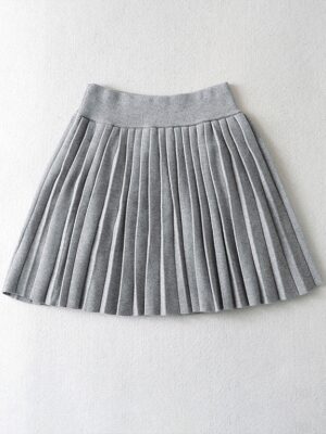 Grey Knitted Fine Pleats Skirt IU (3)