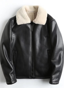 Black Leather Jacket With Wool Collar | IM - MONSTA X