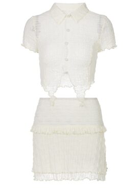 White Rippled Blouse And Skirt Set | IU