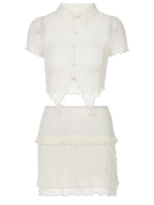 IU – White Rippled Blouse And Skirt Set (3)