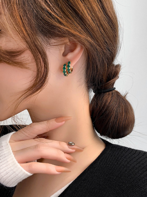 Jimin – BTS – Gold Emerald Earrings (7)