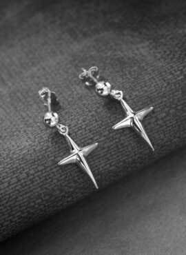 Silver Pointed Cross Earrings | Jisung - Stray Kids