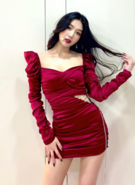Red Diamond Chain Satin Dress | Joy - Red Velvet