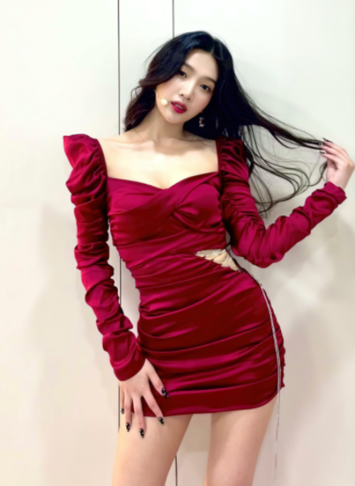 Red Diamond Chain Satin Dress | Joy – Red Velvet