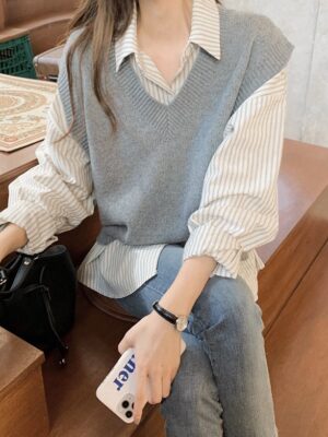 Lisa – Blackpink Grey Knitted Vest (8)
