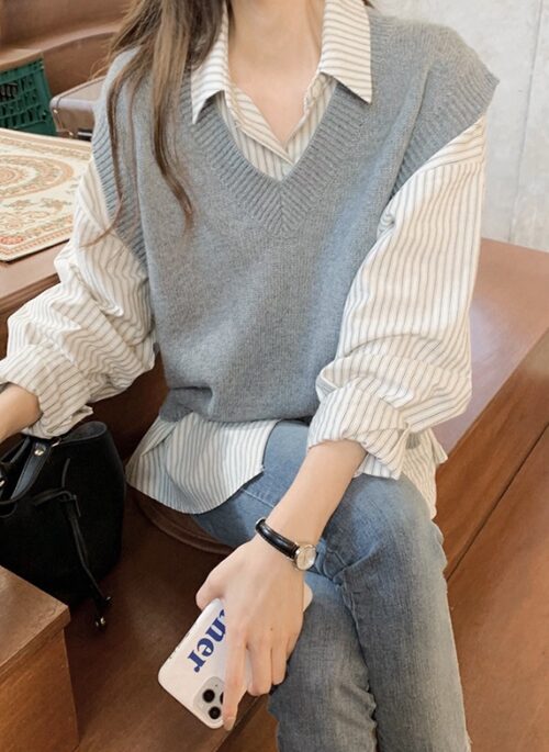 Grey Knitted Vest | Lisa - BlackPink
