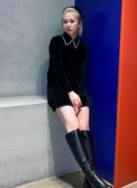 Black Velvet Rhinestone Collared Dress | Mia - Everglow