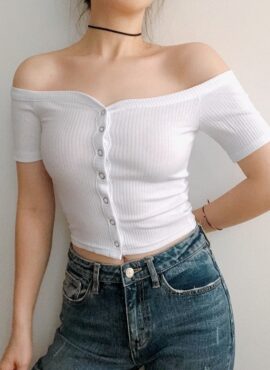 White Off-Shoulder Cropped Top | Momo - Twice
