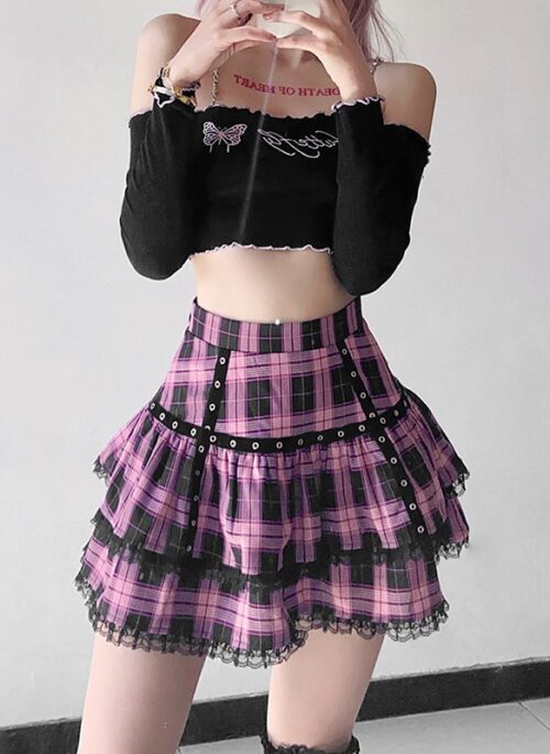 Lilac Plaid Skirt | Ningning – Aespa