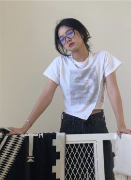 White Irregular Cut Printed T-Shirt | Jennie - BlackPink
