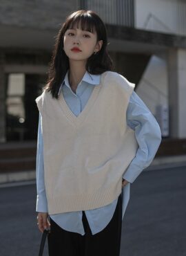 Basic White Knitted Vest | Mark - GOT7