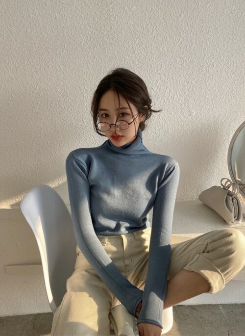 Blue Knitted Turtleneck Top | Irene – Red Velvet