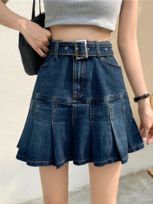 Blue Pleated Denim Skirt With Belt Yeji – ITZY