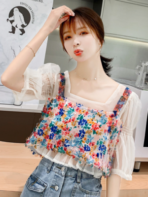 Choerry – Loona – White Chiffon Shirt And Floral Top Set (7)