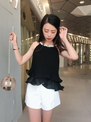 Chung Ha Pearls Collar Sleeveless Ruffled Hem Top (4)