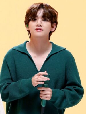 Emerald Green Collared Loose Knitted Sweater | Taehyung – BTS