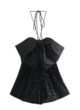 Black Sequined Bow Jumpsuit | Giselle - Aespa