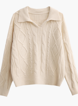 Beige Twist Collared Sweater | IM - MONSTA X