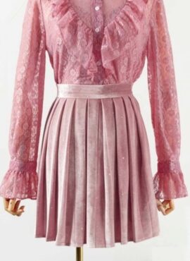 Pink Glittery Velvet Pleated Skirt | IU
