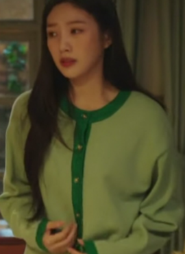 Green Long Sleeve Buttoned Cardigan | Joy - Red Velvet