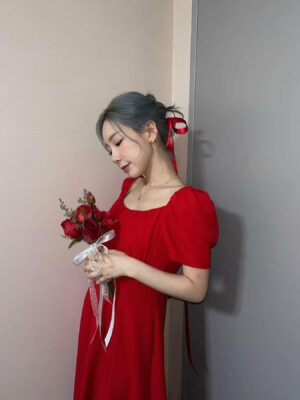 Red Chiffon Puff Sleeves Dress | Taeyeon Girls Generation