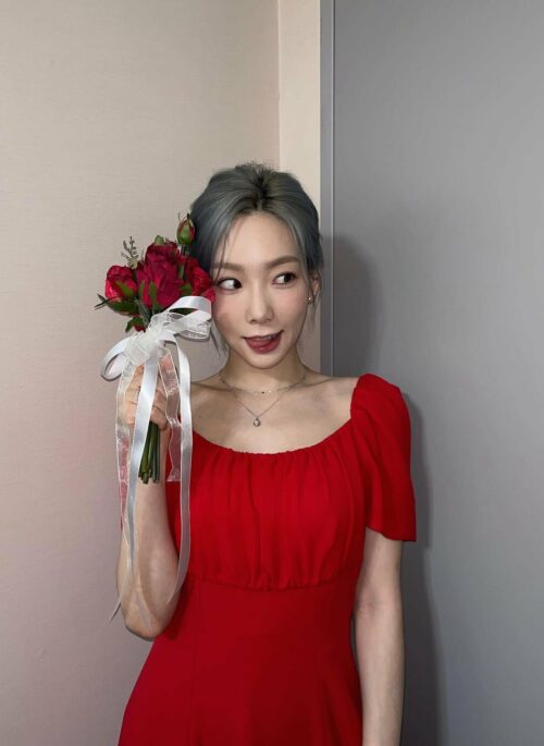 Red Chiffon Puff Sleeves Dress | Taeyeon Girls Generation