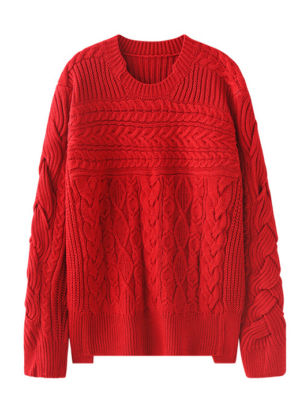 Red Round Neck Twist Knit Sweater IM – MONSTA X (10)