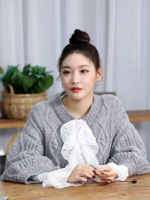 Grey Unique Sweater With Lace Details | Chung Ha