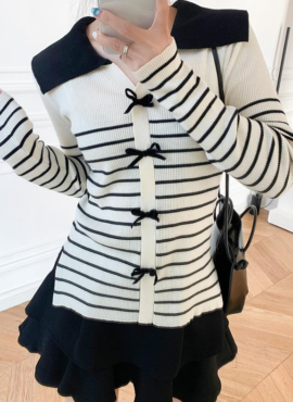 White Bow Striped Sweater | Wendy - Red Velvet
