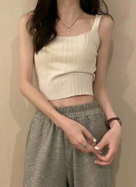 White Ribbed Square Neck Sleeveless Crop Top | Miyeon - (G)I-DLE