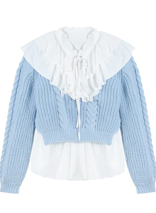 Blue Retro Ruffled Sweater | Yuna - ITZY