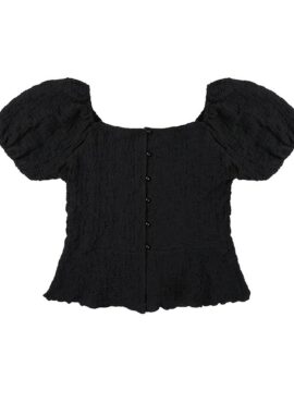 Black Puff Sleeves Square Neck Top | Rose - BlackPink