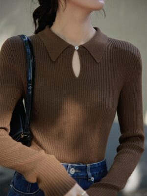 Brown Cut-Out Collar Knitted Top Lee Sol Yi – Our Beloved Summer (12)