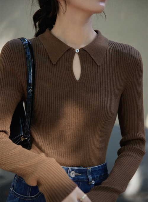 Brown Cut-Out Collar Knitted Top | Lee Sol Yi - Our Beloved Summer