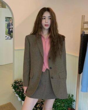 Dark Brown Herringbone Suit Blazer Jacket | Kook Yeon Su - Our Beloved Summer