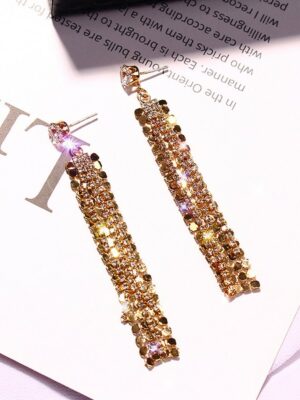 Gold Diamond Tassel Earrings Chung Ha (3)