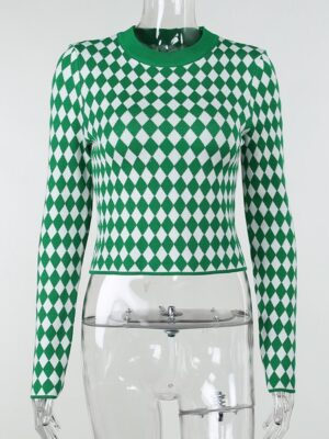 Green And White Checkered Crop Top Rose – BlackPink (3)