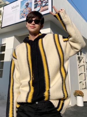 Hongjoong – ATEEZ – Colorblock Stripe Patterned Hoodie (1)