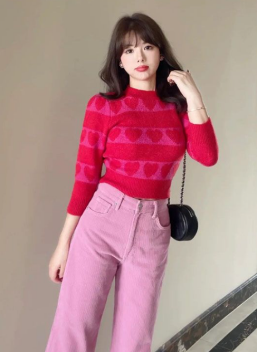 Red Heart Patterned Knit Sweater | Hyunjin – Loona