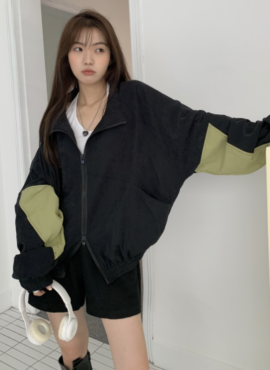 Black Colorblock Sleeve Loose Jacket | Jimin - BTS