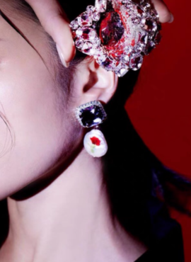 Black Diamond Rose Earrings | Karina - Aespa