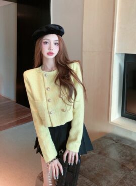 Yellow Tweed Cropped Jacket | Lisa - BlackPink