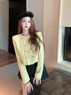Lisa – BlackPink Yellow Tweed Cropped Jacket (28)